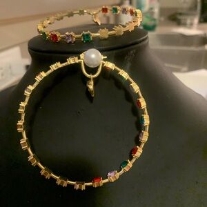 Vibrant Gold Hoop Earrings with Multicolor Stones